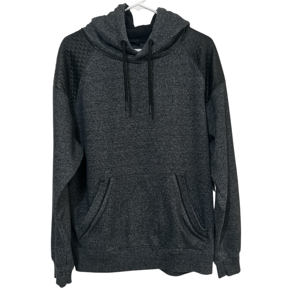 CSG Champs Sports Moto Hoodie Quilted Faux Leather Shoulder Accents Gray Large